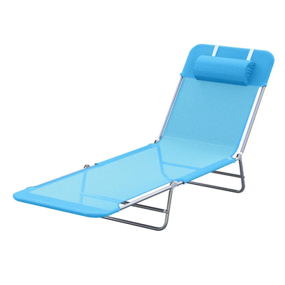Lettino Prendisole Portatile Outsunny, Sedia a Sdraio Pieghevole con Schienale Regolabile e Cuscino per Spiaggia, Piscina e Patio, Blu