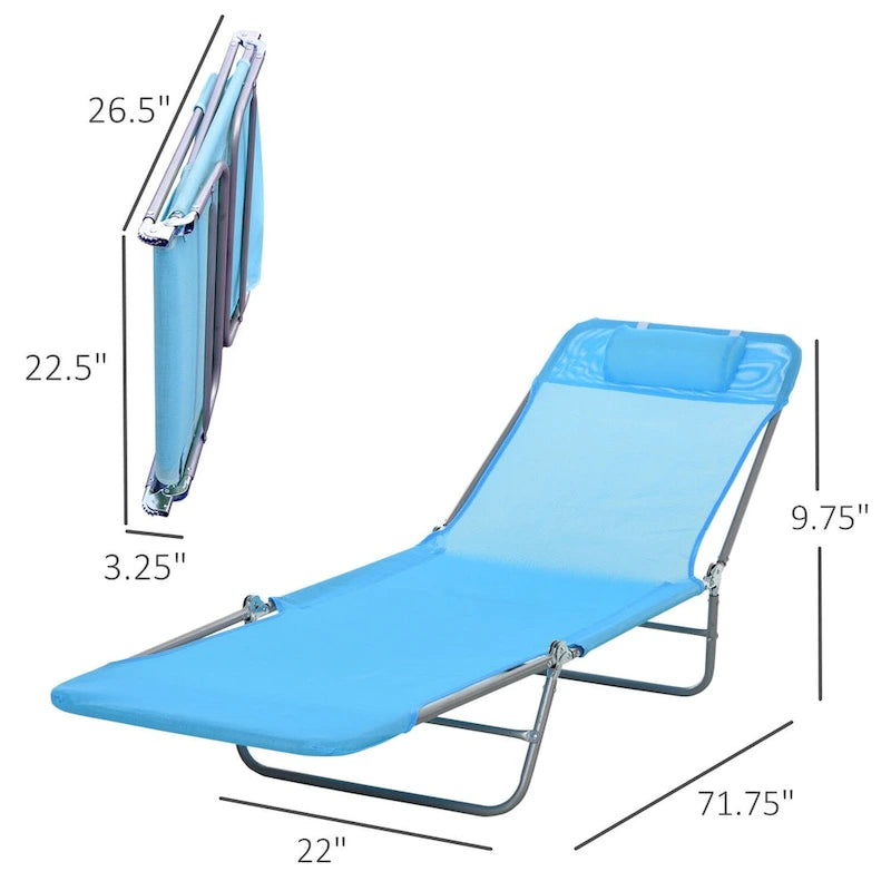 Lettino Prendisole Portatile Outsunny, Sedia a Sdraio Pieghevole con Schienale Regolabile e Cuscino per Spiaggia, Piscina e Patio, Blu