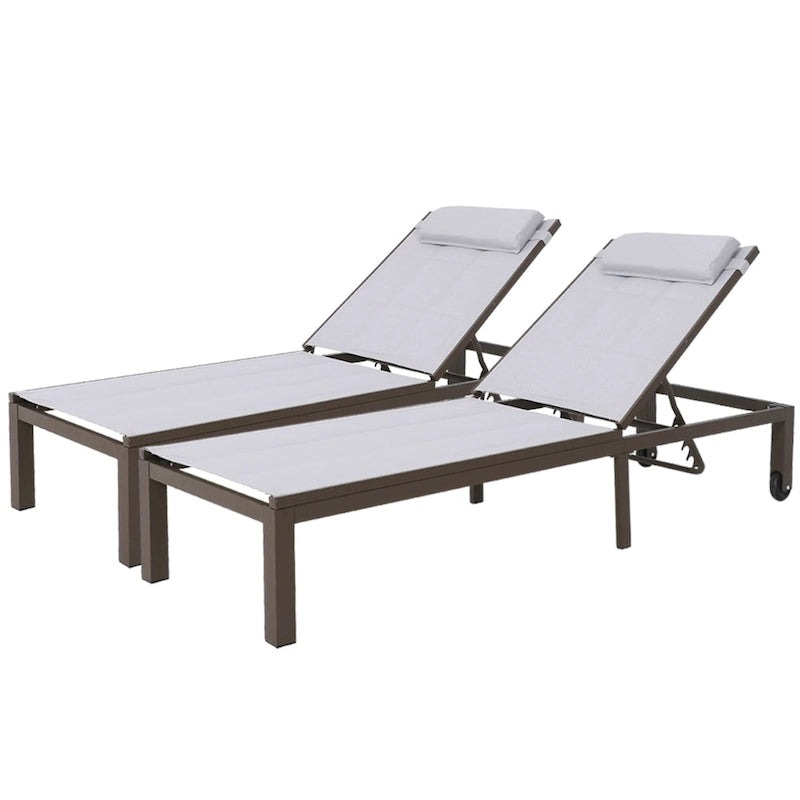 Outdoor Adjustable Quilted Chaise Lounge Chairs with Wheels (Set of 2) - 77.17 L  23.62 W  13.38 H