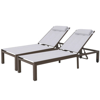Outdoor Adjustable Quilted Chaise Lounge Chairs with Wheels (Set of 2) - 77.17 L  23.62 W  13.38 H