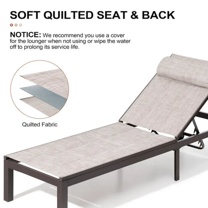 Outdoor Adjustable Quilted Chaise Lounge Chairs with Wheels (Set of 2) - 77.17 L  23.62 W  13.38 H