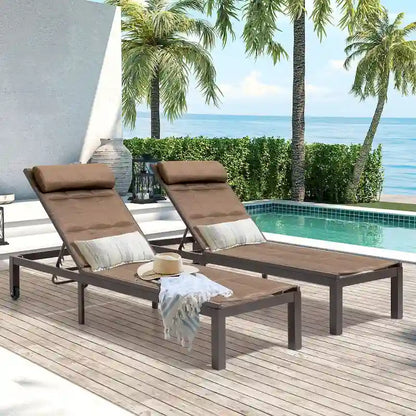 Outdoor Adjustable Quilted Chaise Lounge Chairs with Wheels (Set of 2) - 77.17 L  23.62 W  13.38 H