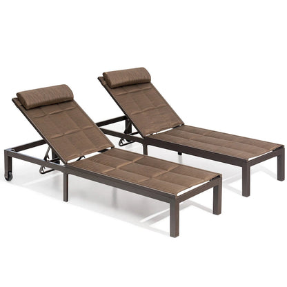 Outdoor Adjustable Quilted Chaise Lounge Chairs with Wheels (Set of 2) - 77.17 L  23.62 W  13.38 H