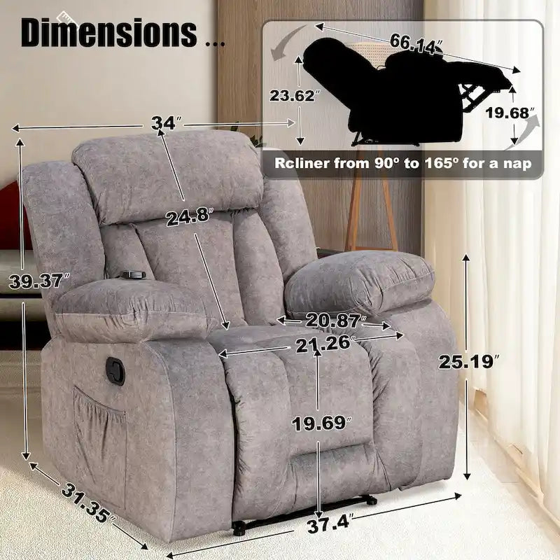 Super Comfortable Standard Size Heating and Massage Recliner Chair
