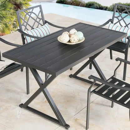 Tavolo da pranzo rettangolare da patio con foro per ombrellone per giardino, prato, terrazzo