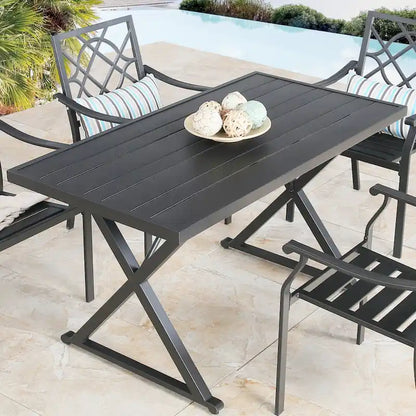 Patio Rectangle Dining Table with Umbrella Hole for Garden, Lawn, Deck