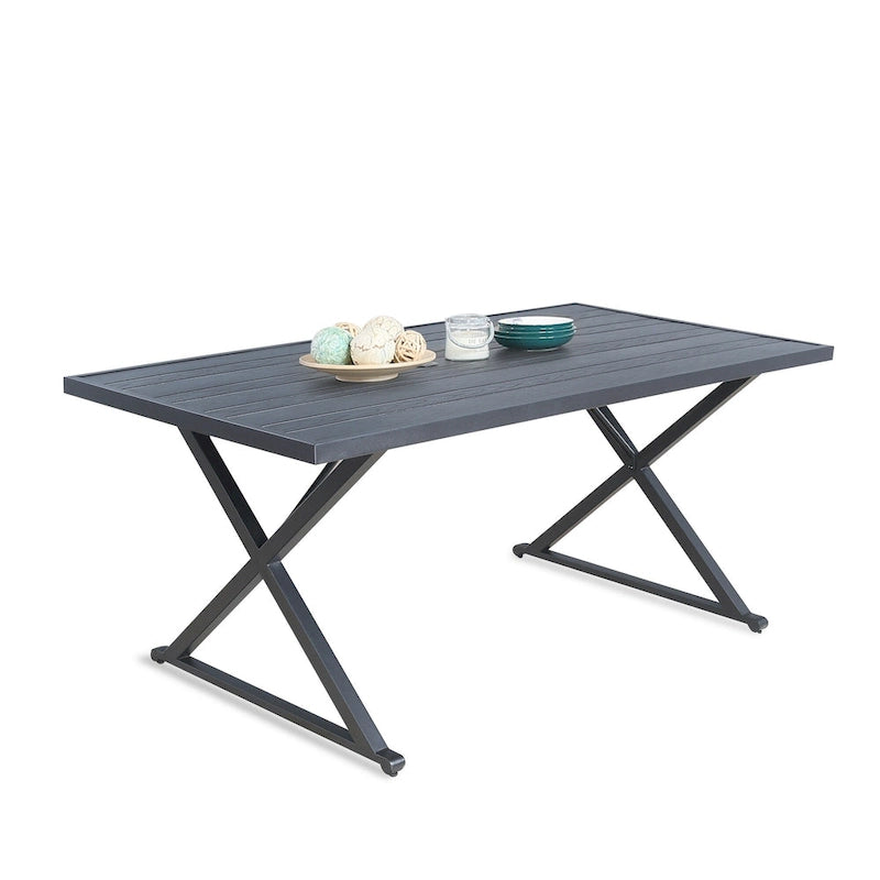 Tavolo da pranzo rettangolare da patio con foro per ombrellone per giardino, prato, terrazzo