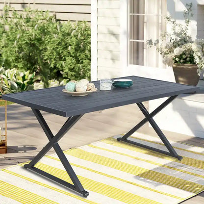 Tavolo da pranzo rettangolare da patio con foro per ombrellone per giardino, prato, terrazzo