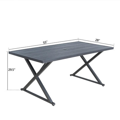 Tavolo da pranzo rettangolare da patio con foro per ombrellone per giardino, prato, terrazzo