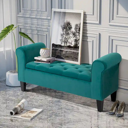 HOMCOM Button-Tufted Storage Ottoman Bench, Upholstered Bed Bench with Rolled Armrests for Bedroom, Living Room or Hallway