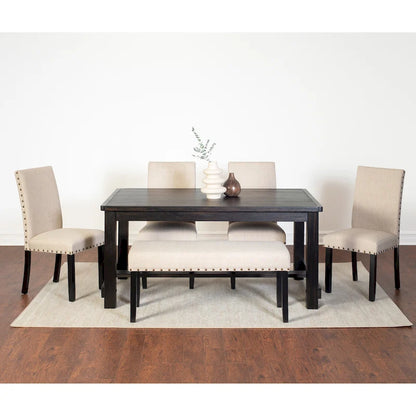 Roundhill Furniture Muzzi Contemporary 6-Piece Dining Set, Dining Table with 4 Stylish Chairs and a Bench