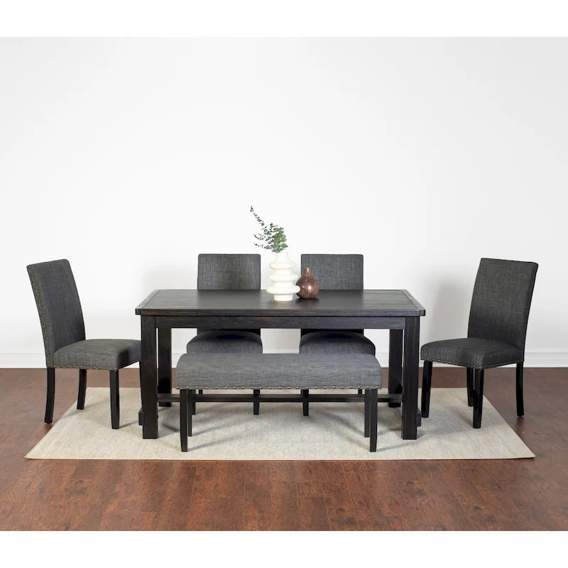 Roundhill Furniture Muzzi Contemporary 6-Piece Dining Set, Dining Table with 4 Stylish Chairs and a Bench