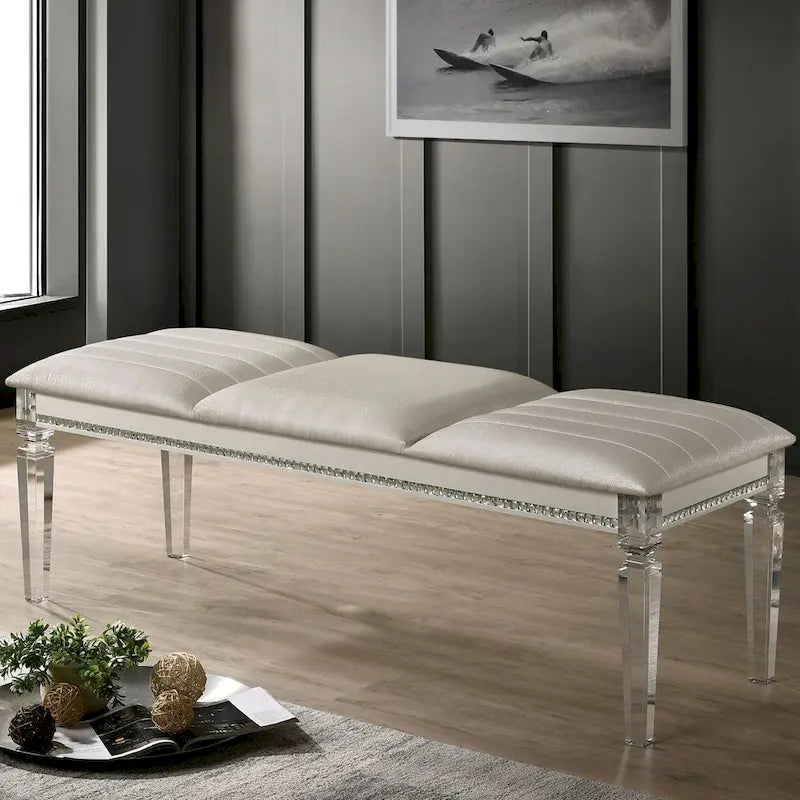 Xian Glam Clear Faux Leather Padded Bedroom Bench by Furniture of America