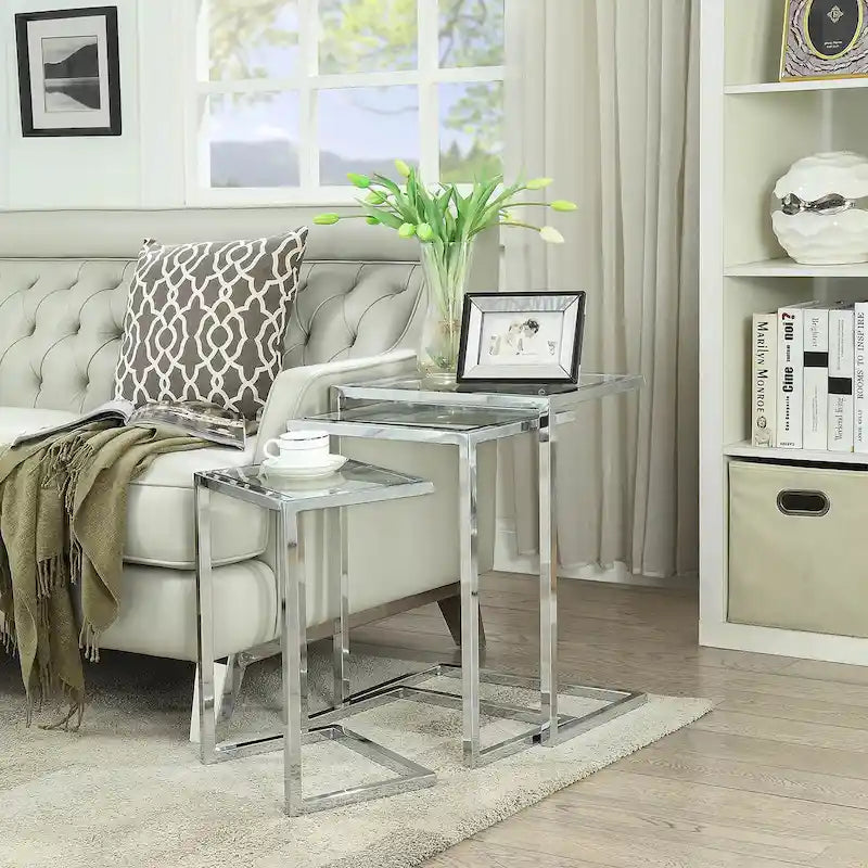 Carolina Living Addison Nesting Table Set - Glass Top - Chrome Base