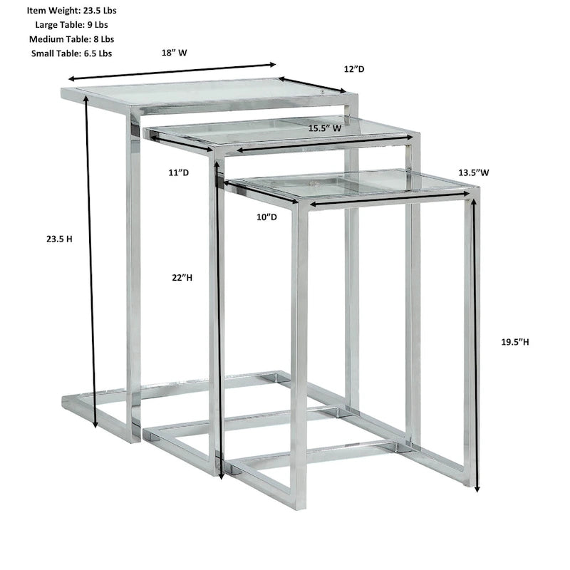 Carolina Living Addison Nesting Table Set - Glass Top - Chrome Base