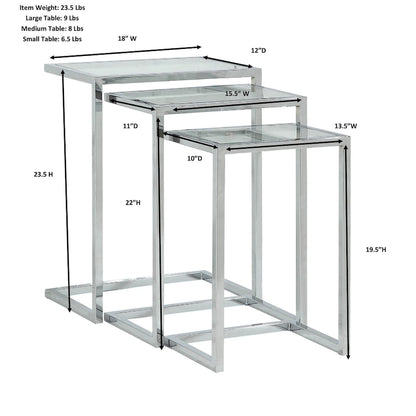 Carolina Living Addison Nesting Table Set - Glass Top - Chrome Base