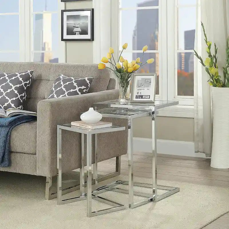 Carolina Living Addison Nesting Table Set - Glass Top - Chrome Base