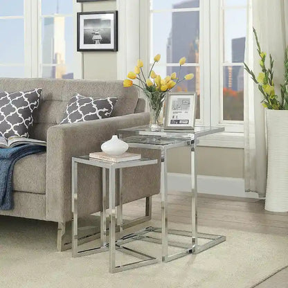Carolina Living Addison Nesting Table Set - Glass Top - Chrome Base