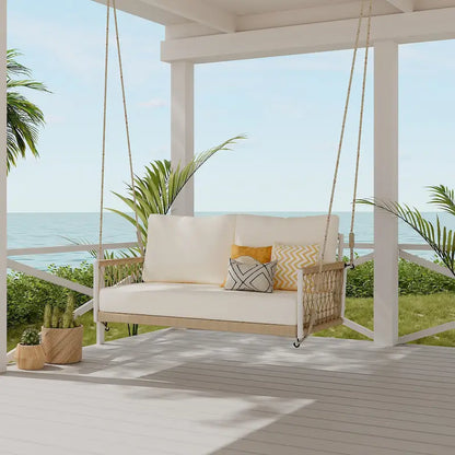 1-Piece Woven Rope Outdoor Swing Sofa with Soft Cushions Seating 2 for Patio, Courtyard and Balcony