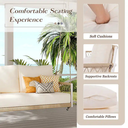 1-Piece Woven Rope Outdoor Swing Sofa with Soft Cushions Seating 2 for Patio, Courtyard and Balcony