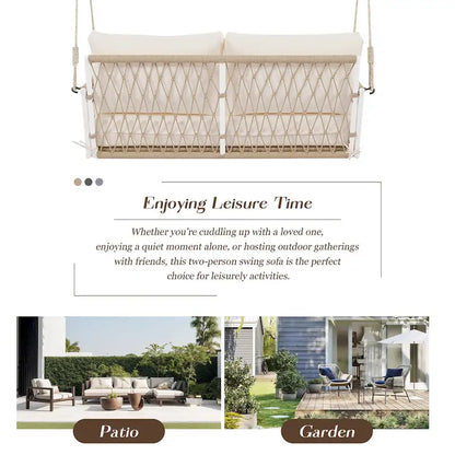 1-Piece Woven Rope Outdoor Swing Sofa with Soft Cushions Seating 2 for Patio, Courtyard and Balcony