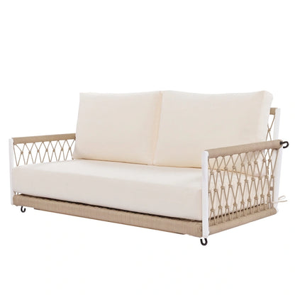 1-Piece Woven Rope Outdoor Swing Sofa with Soft Cushions Seating 2 for Patio, Courtyard and Balcony