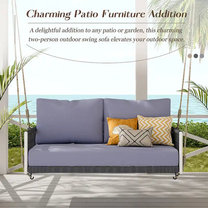 1-Piece Woven Rope Outdoor Swing Sofa with Soft Cushions Seating 2 for Patio, Courtyard and Balcony