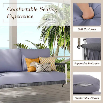 1-Piece Woven Rope Outdoor Swing Sofa with Soft Cushions Seating 2 for Patio, Courtyard and Balcony