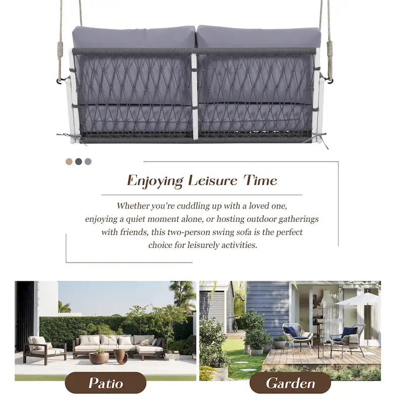 1-Piece Woven Rope Outdoor Swing Sofa with Soft Cushions Seating 2 for Patio, Courtyard and Balcony