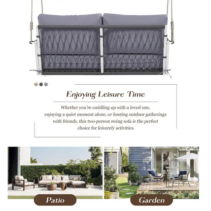 1-Piece Woven Rope Outdoor Swing Sofa with Soft Cushions Seating 2 for Patio, Courtyard and Balcony