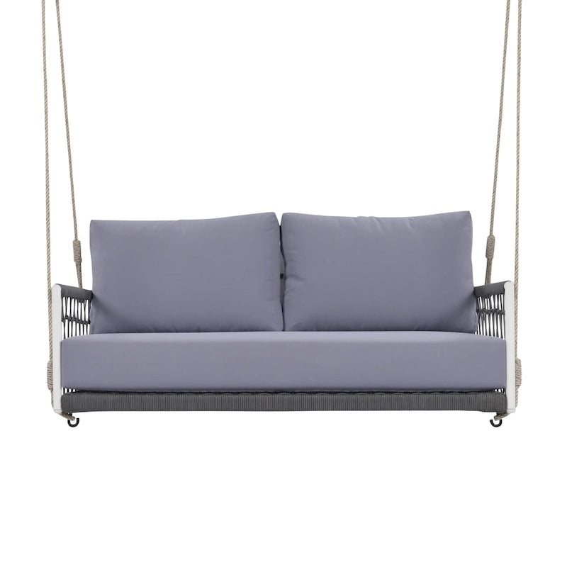 1-Piece Woven Rope Outdoor Swing Sofa with Soft Cushions Seating 2 for Patio, Courtyard and Balcony