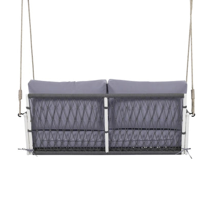 1-Piece Woven Rope Outdoor Swing Sofa with Soft Cushions Seating 2 for Patio, Courtyard and Balcony