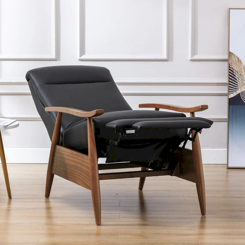 Fordham Top Grain Leather Wood Arm Push Back Recliner by Greyson Living