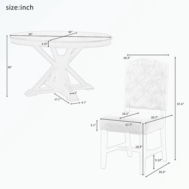 Dining Table Set with Extendable Table and 4 Upholstered Chairs
