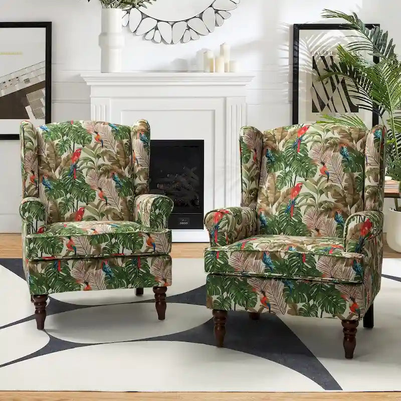 Epimethis Traditional Fabric Accent Armchair with Turned Legs Set of 2 by HULALA HOME