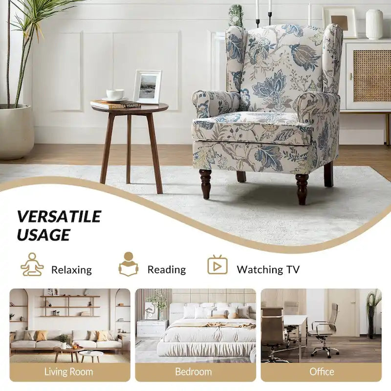 Epimethis Traditional Fabric Accent Armchair with Turned Legs Set of 2 by HULALA HOME