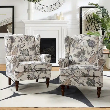 Epimethis Traditional Fabric Accent Armchair with Turned Legs Set of 2 by HULALA HOME