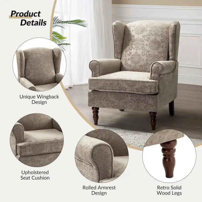 Epimethis Traditional Fabric Accent Armchair with Turned Legs Set of 2 by HULALA HOME