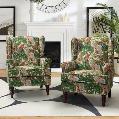 Epimethis Traditional Fabric Accent Armchair with Turned Legs Set of 2 by HULALA HOME