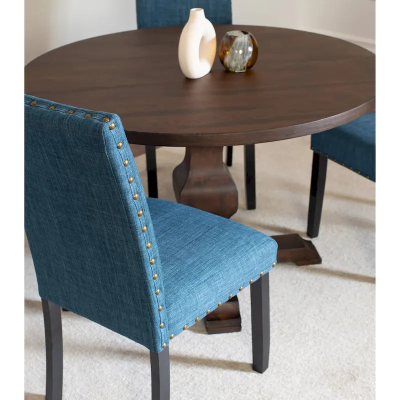 Roundhill Furniture Kohland 5-piece Dining Set, Pedestal Round Table with 4 Stylish Chairs