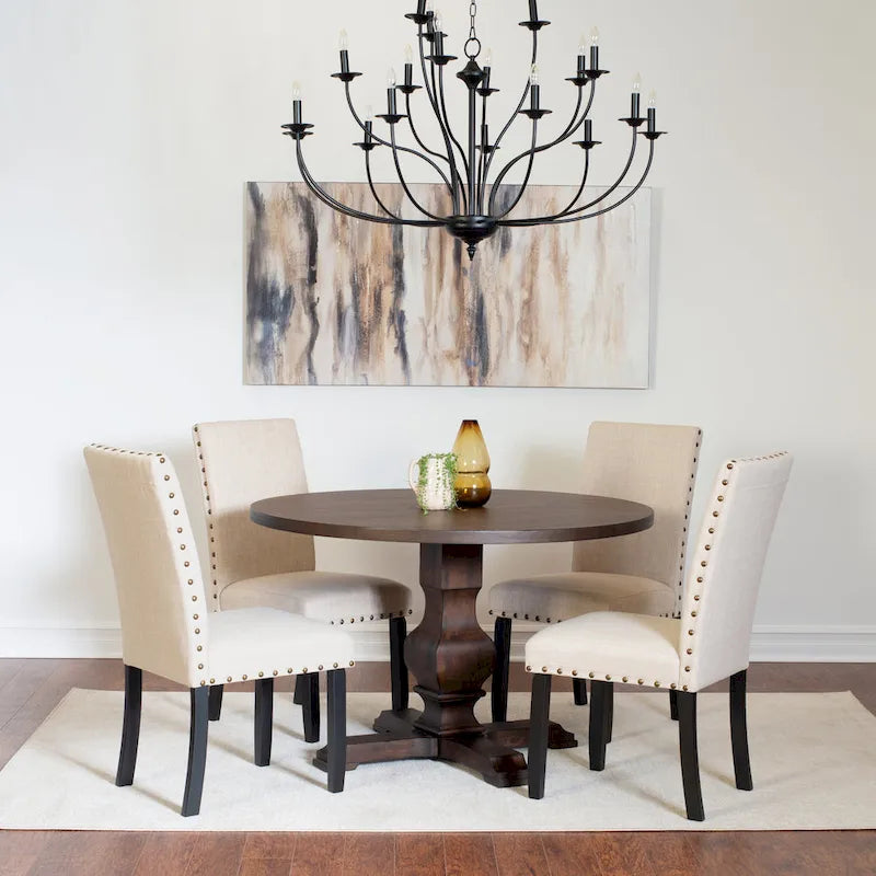 Roundhill Furniture Kohland 5-piece Dining Set, Pedestal Round Table with 4 Stylish Chairs