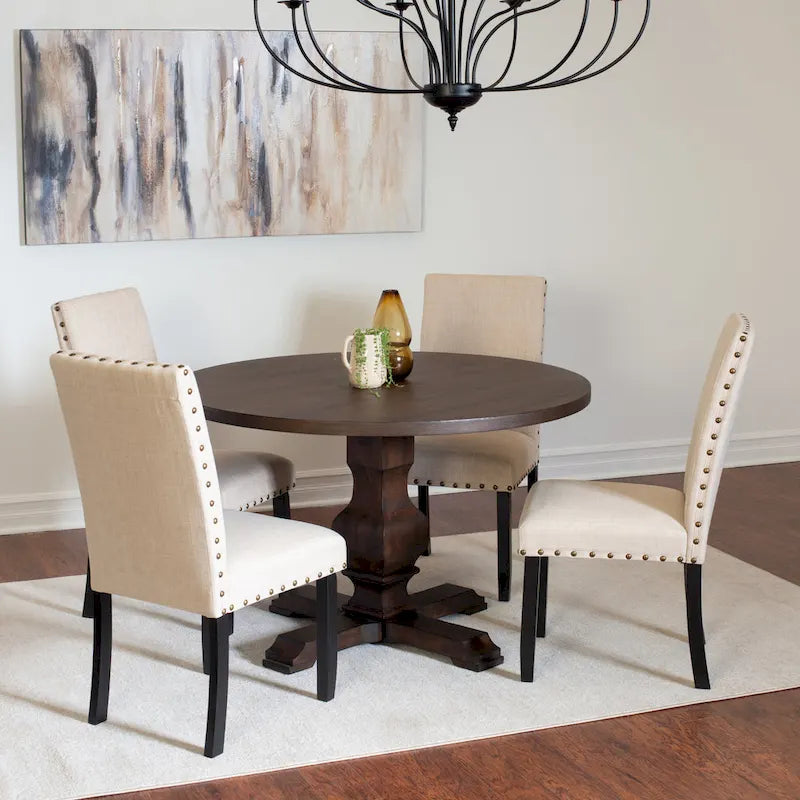 Roundhill Furniture Kohland 5-piece Dining Set, Pedestal Round Table with 4 Stylish Chairs