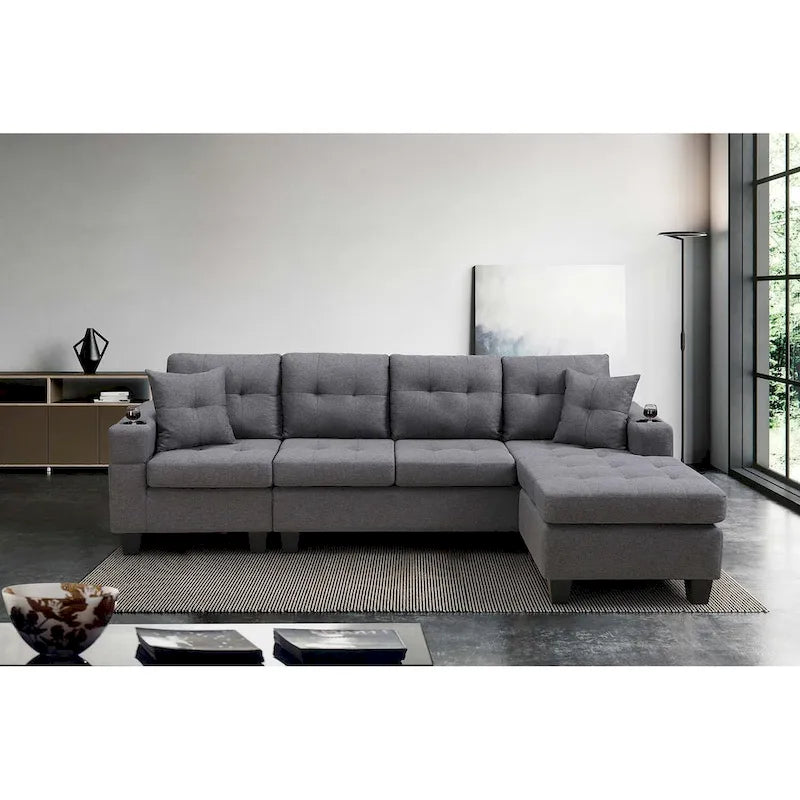 Living room sofa with convertible chaise longue