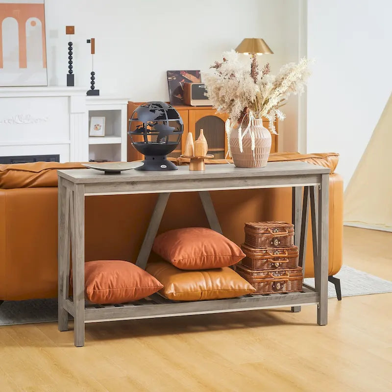 HOMCOM Farmhouse Console Table with Storage Shelf