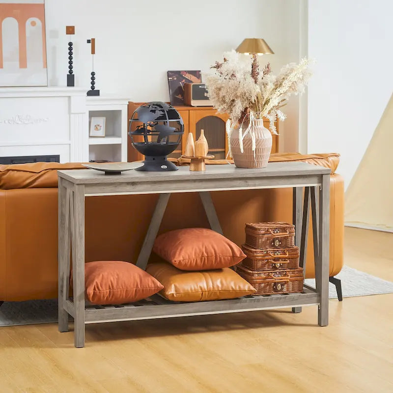 HOMCOM Farmhouse Console Table with Storage Shelf