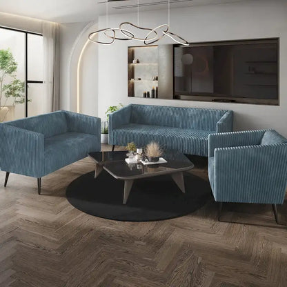 CraftPorch Corduroy Modern and Glamorous Velvet Upholstered 3-Piece Living Room Set