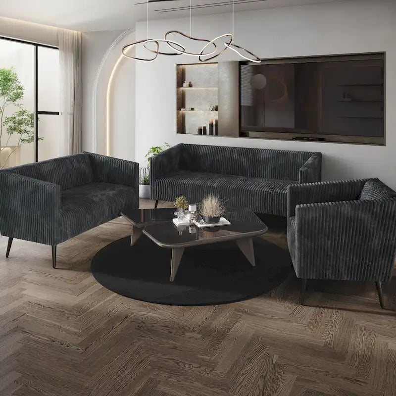 CraftPorch Corduroy Modern and Glamorous Velvet Upholstered 3-Piece Living Room Set