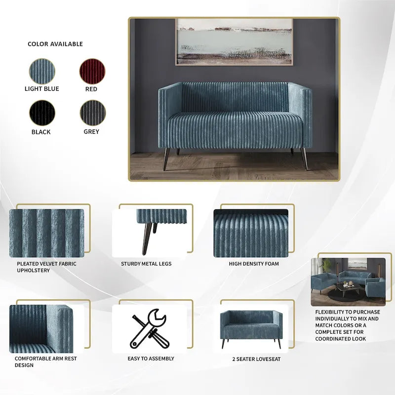 CraftPorch Corduroy Modern and Glamorous Velvet Upholstered 3-Piece Living Room Set