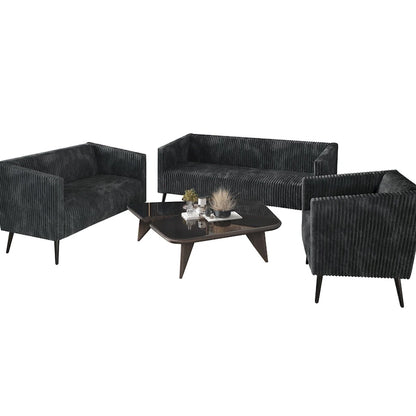 CraftPorch Corduroy Modern and Glamorous Velvet Upholstered 3-Piece Living Room Set