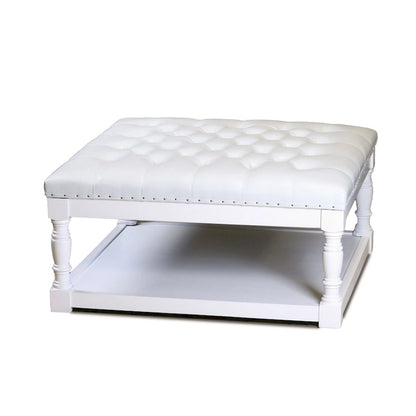 Cairona Tufted Bi-cast leather 34-Inch Shelved Ottoman Table